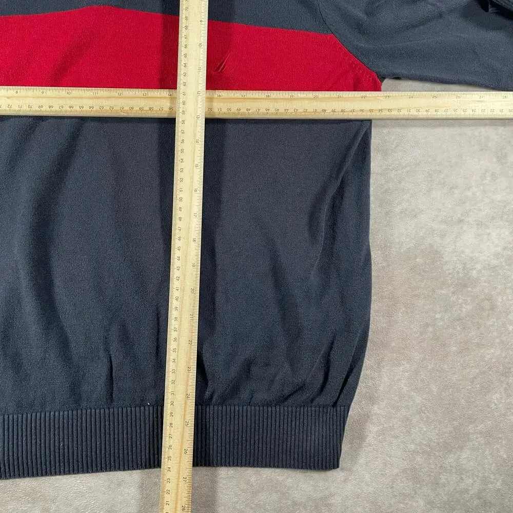 Vintage Nautica Blue Red Casual Quarter Zip Sweater Large